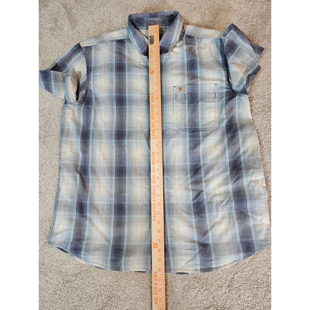 Carhartt Button Down Shirt Mens XL Blue Plaid Relaxed Fit S/S Workwear Utility - Picture 6 of 9
